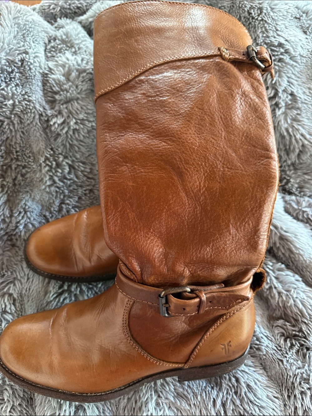 Frye Cognac Leather Mid-Calf Heeled Boots